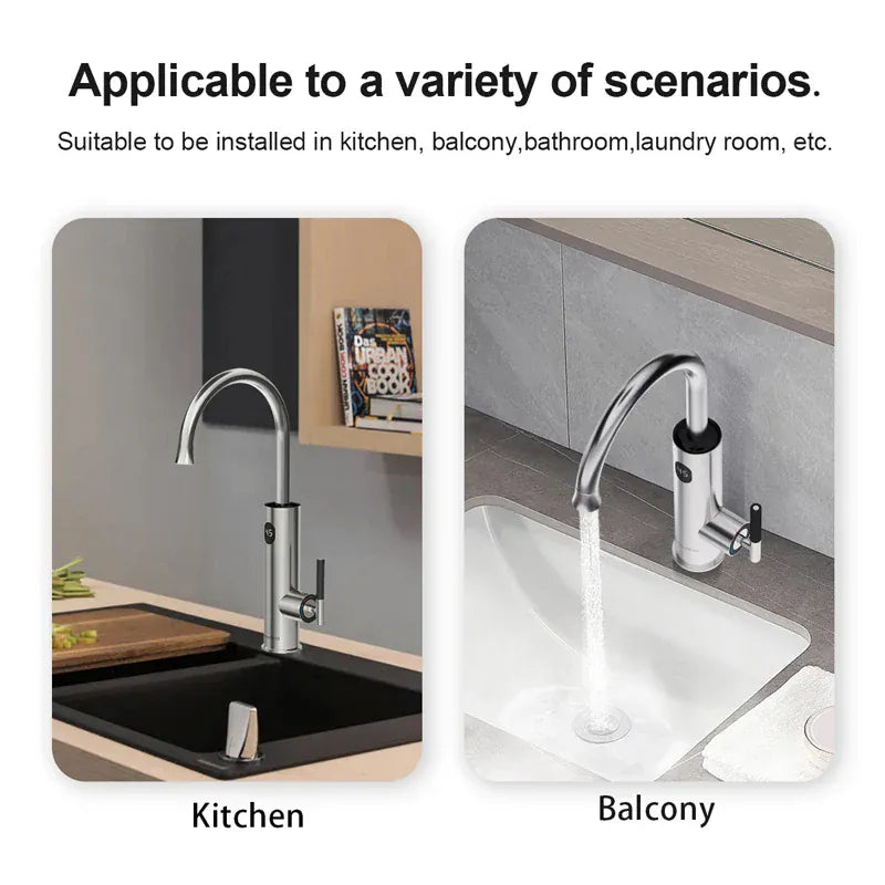 Briwellna Electric Water Heater Kitchen Faucet 2 In 1 With Digital Display Stainless Steel 220V Electric Tap Geyser Robinet