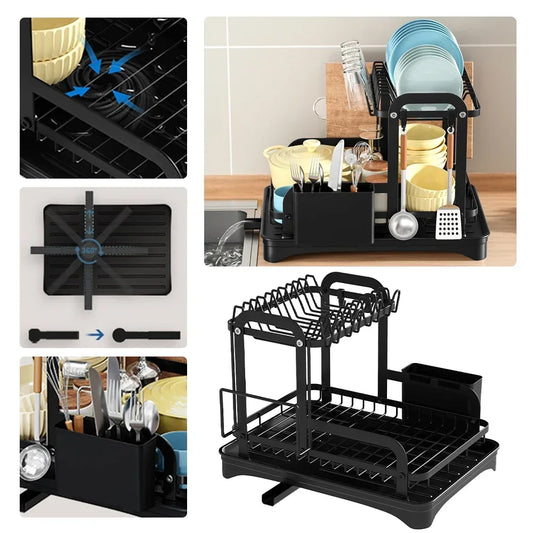 NEW Kitchen Dish Bowl Drainer Storage Rack Kitchen Dish Drying Rack with Drain Basket Countertop Dinnerware Organizer Drainboard