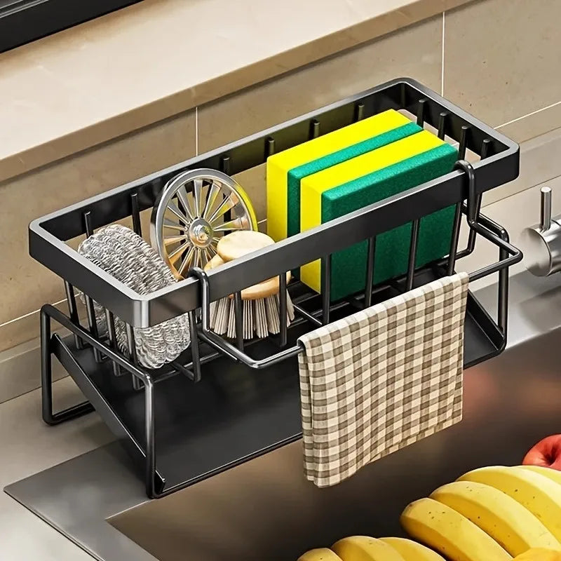 PP Dish Drainer with Sponge Holder - Space-Saving Sink Organizer for Dishes/Brushes | Kitchen Counter Storage