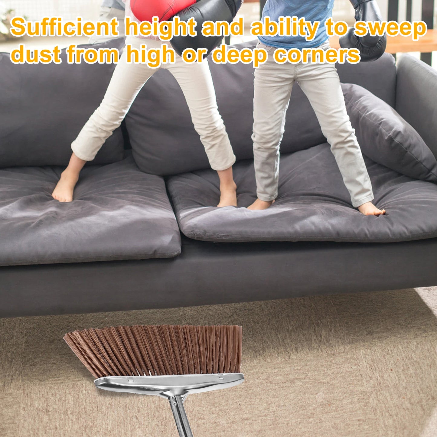 Broom and Dustpan Set Long Handle Upright Stainless Steel Dustpan Broom Set Portable Household Cleaning Tools for Home Office