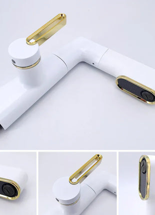 VGX Multifunctional Bathroom Faucets Pull Out Basin Mixer Sink Faucet Gourmet LED Temperature Tap 360° Tapware Crane Brass White