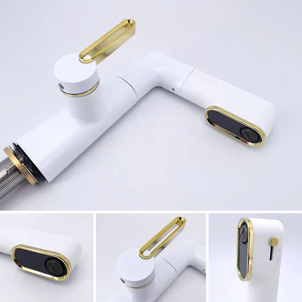 Robinet de salle de bain multifonctionnel VGX, mitigeur de lavabo extractible, robinet de lavabo avec indicateur de température LED, rotation à 360°, robinetterie Crane en laiton blanc