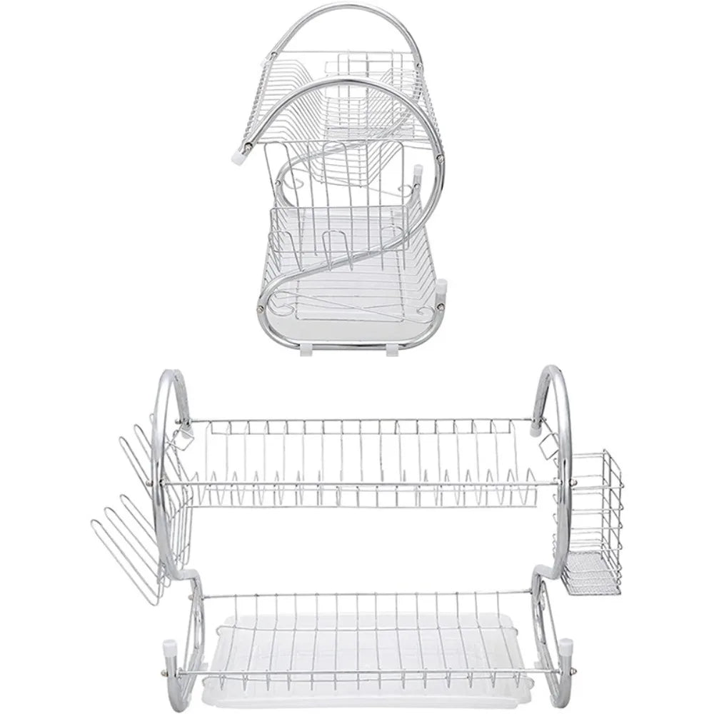 Kitchen Cutlery Organizer 2 Tier S-Shaped Dish Drainer Stable Space-saving Tableware Holder Shelf Metal Cup Drainer Chopsticks