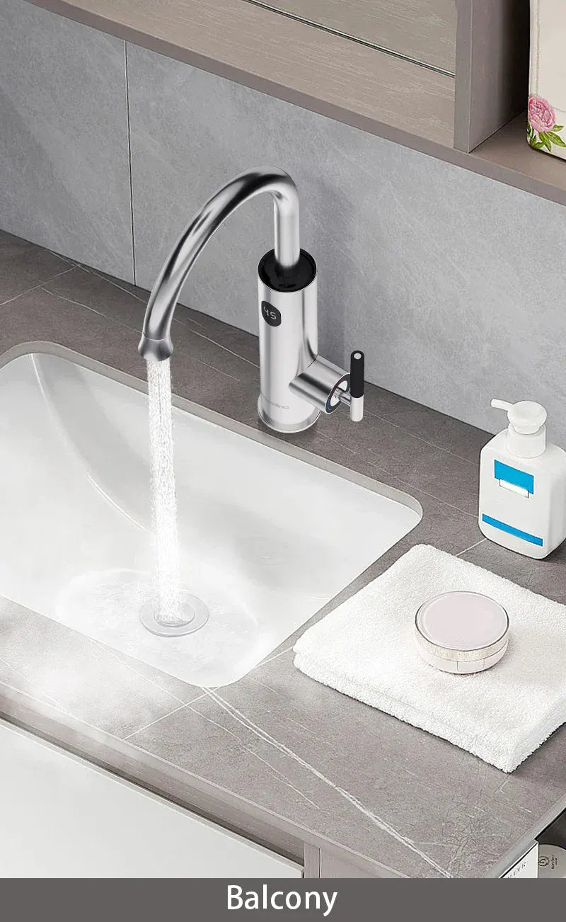 Briwellna Electric Water Heater Kitchen Faucet 2 In 1 With Digital Display Stainless Steel 220V Electric Tap Geyser Robinet