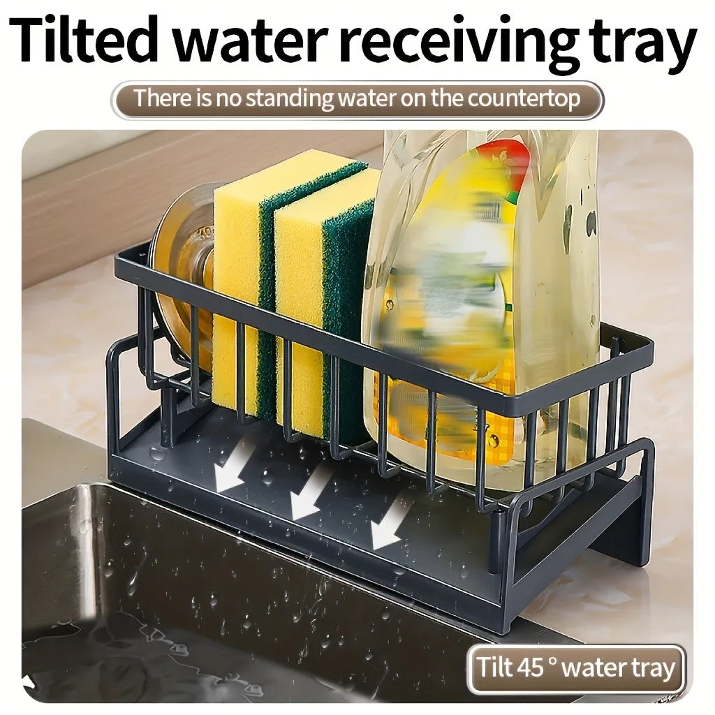 PP Dish Drainer with Sponge Holder - Space-Saving Sink Organizer for Dishes/Brushes | Kitchen Counter Storage
