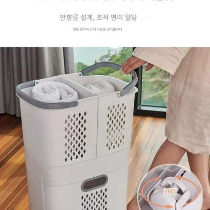 Plastics Laundry Basket Bathroom Dirty Clothe Basket with Wheel Household Multi-Layer Laundry Baskets for Storing Dirty Clothes - E-menage