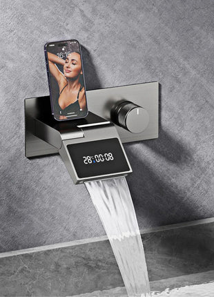 Luxury gun gray brass wall mounted bathroom faucet with LED digital display Single handle hot & cold water embedded bathroom Tap