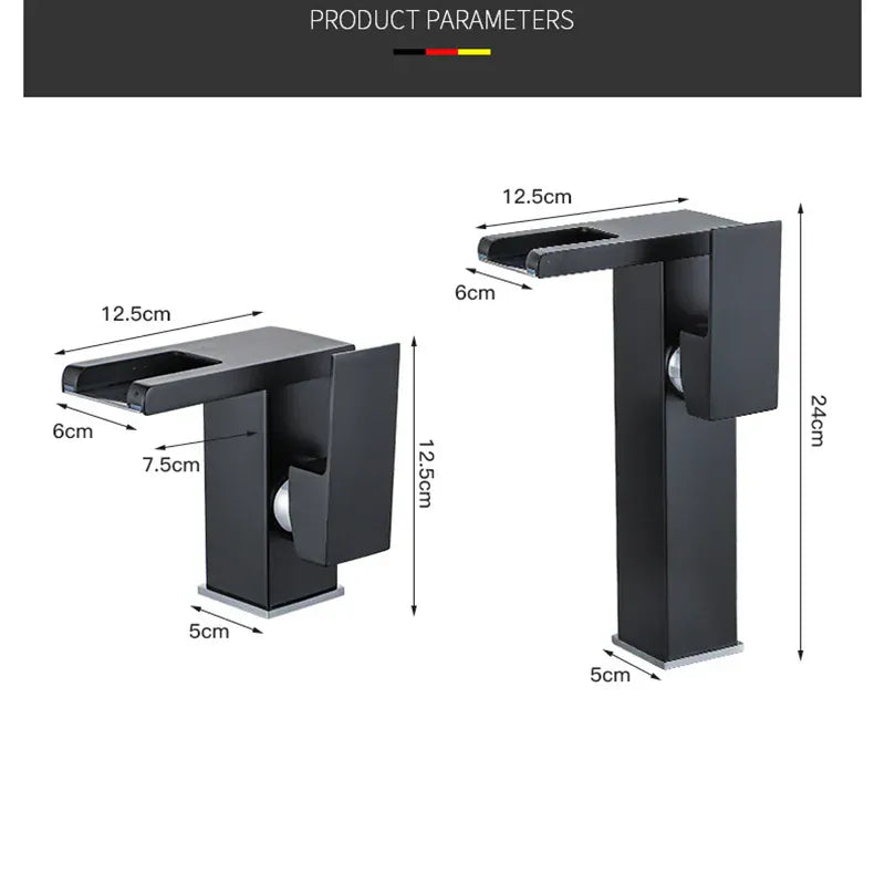 Luxury LED Black Basin Faucet Tall And Short Tap Bathroom Single Handle Cold and Hot Water Flow Produces Electricity