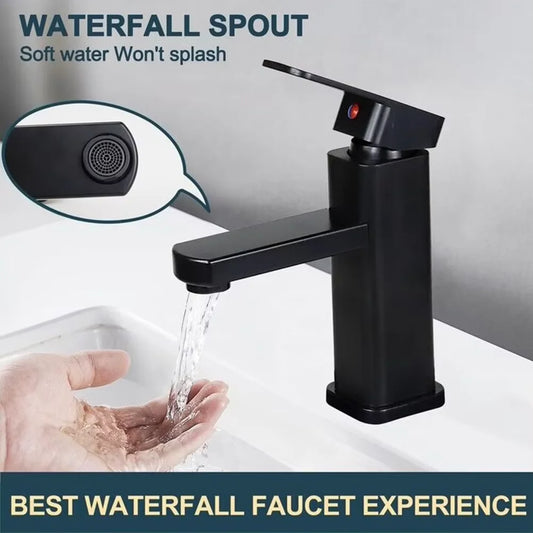 Stainless Steel Painted Faucet Single Hole Faucet Countertop Mount Hot and Cold Sink Mixer Faucet Black Bathroom Faucet