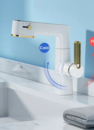 VGX Multifunctional Bathroom Faucets Pull Out Basin Mixer Sink Faucet Gourmet LED Temperature Tap 360° Tapware Crane Brass White