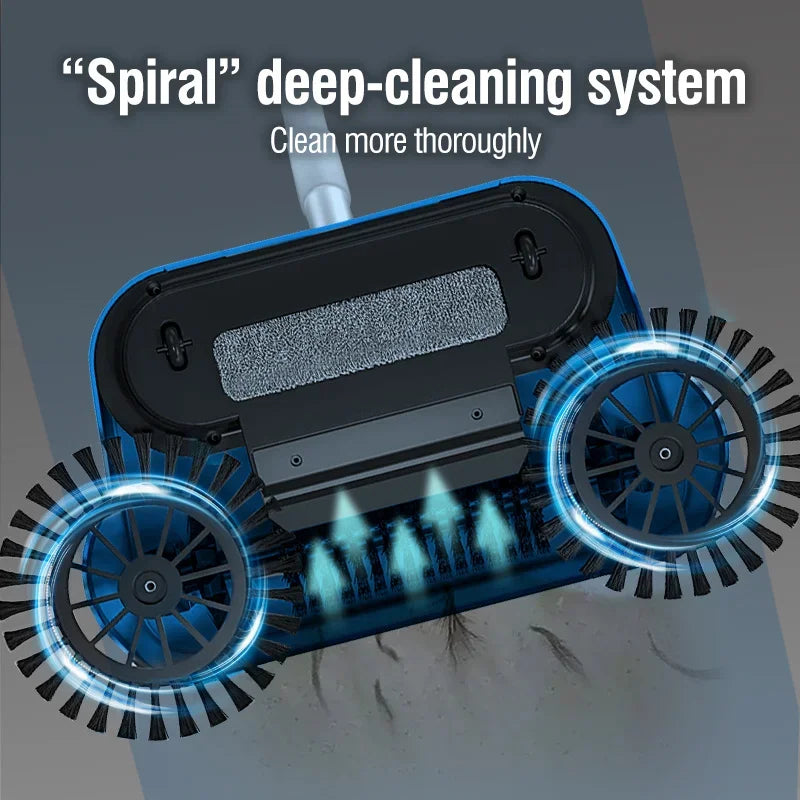 Hand Push Broom, Multifunctional Cleaning Tool Sweep Mop, Long Handle Push Broom with Auto Spiral Deep Clean System