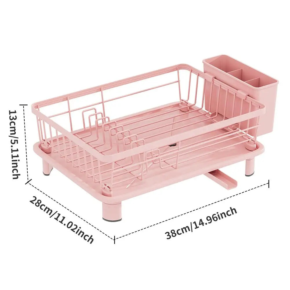 Pink Drain Rack Large Dish Drying Rack For Kitchen Counter With Drainboard, Rustproof Dish Drainer Space-Saving Dish Rack