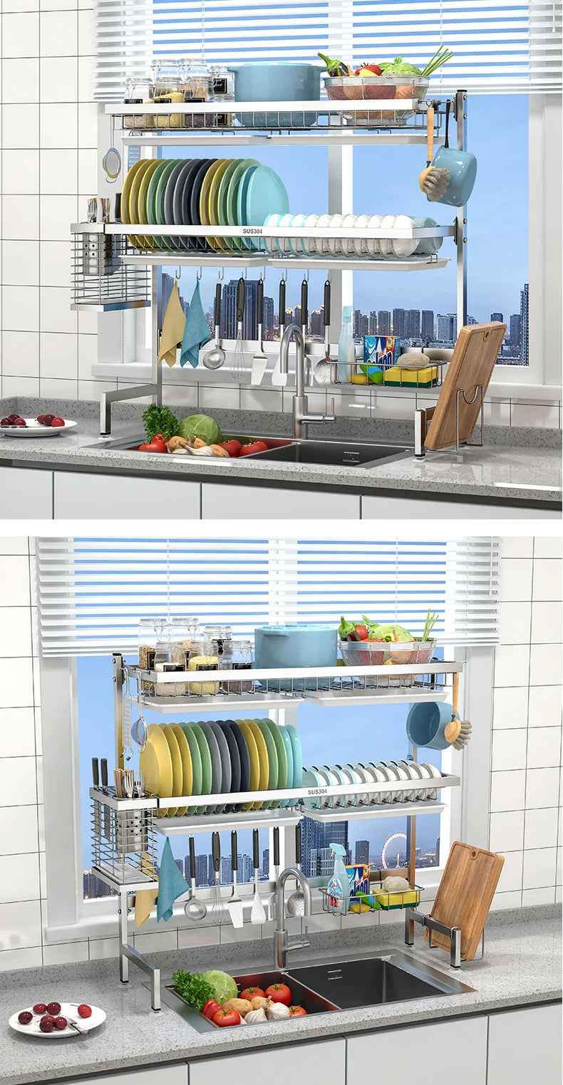Stainl Steel 304 Kitchen Sink Di Drainer Ra Multi-Function Storage Plate Holder for Diwaing Pool above Countertop