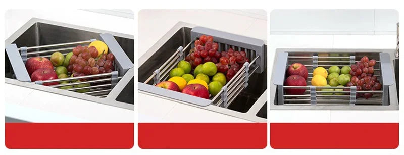 Kitchen Sink Drain Rack Stainless Steel Extendable Dish Drying Rack Drain basket Fruit Vegetable Washing Drainer Storage rack