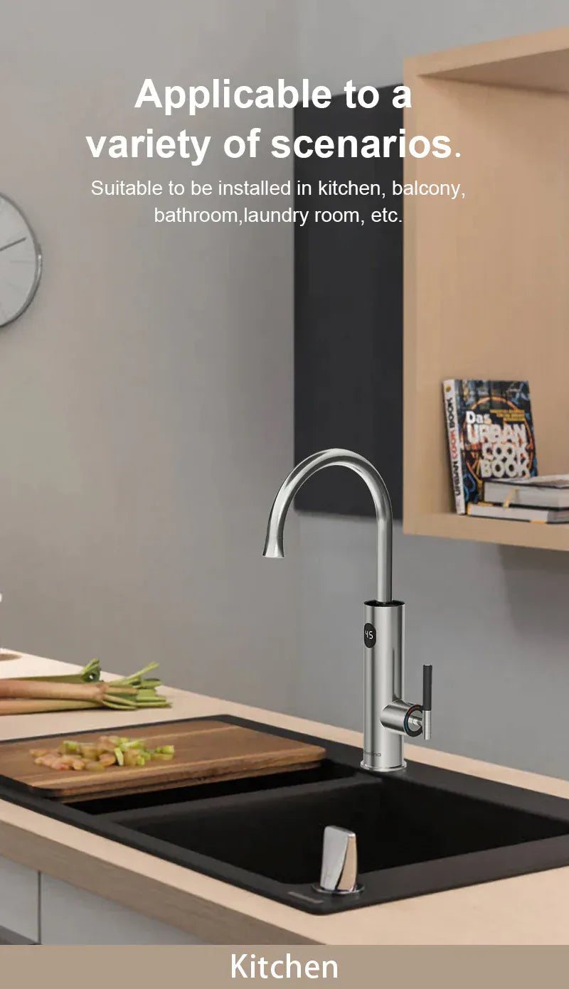 Briwellna Electric Water Heater Kitchen Faucet 2 In 1 With Digital Display Stainless Steel 220V Electric Tap Geyser Robinet