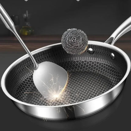 Poêle à frire en acier inoxydable antiadhésif, sans revêtement alvéolé, pour la cuisson des crêpes et autres préparations culinaires (gaz, induction, etc.).