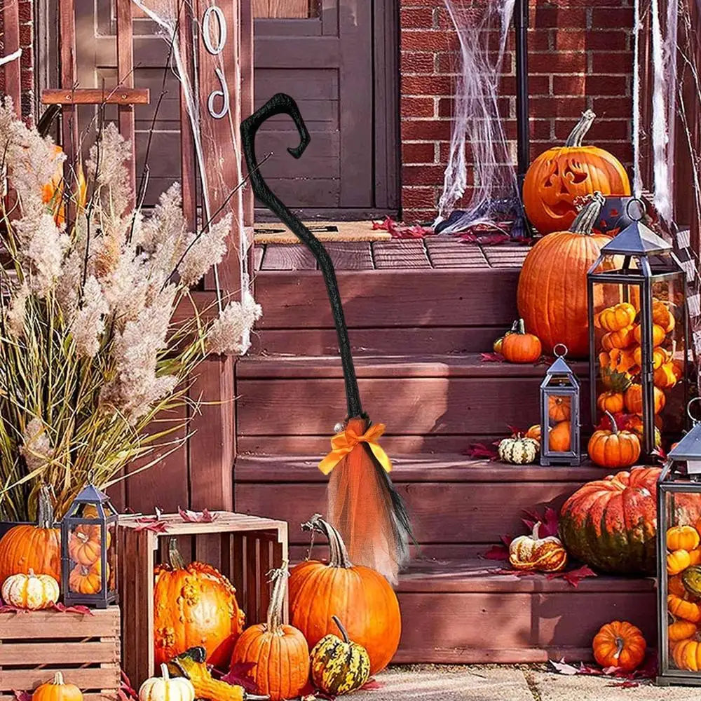 2025 Halloween Witch Broom With Ribbon Portable Witch Broomsticks Broom Props Decorations For Front Door Outside Yard