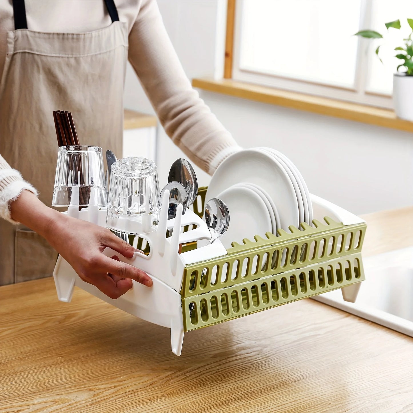 1pc Foldable Dish Rack, Dish Draining Tray, Collapsible Dish Rack, Dinnerware Drainer Organizer