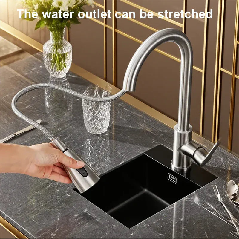 2025 New Stainless Steel Kitchen Faucet Pull Out Sink Mixer Tap with 360 Swivel Spray Head Single Hole Durable Easy Install