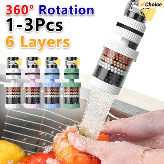 6 Layers Universal Kitchen Faucet Purifier Tap Filter Water Saving Bubbler Activated Carbon Filtration Shower Head Nozzle Filter