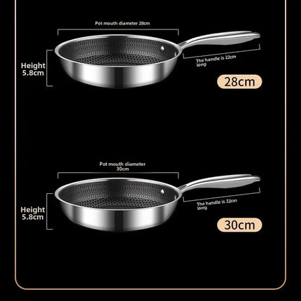 Poêle à frire en acier inoxydable antiadhésif, sans revêtement alvéolé, pour la cuisson des crêpes et autres préparations culinaires (gaz, induction, etc.).