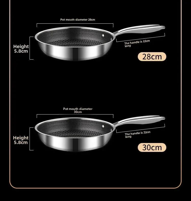 Frying Pan Stainless Steel Non-stick Household Frying Pancakes Uncoated Honeycomb Open Flame Gas Induction Cooker Pan Universal
