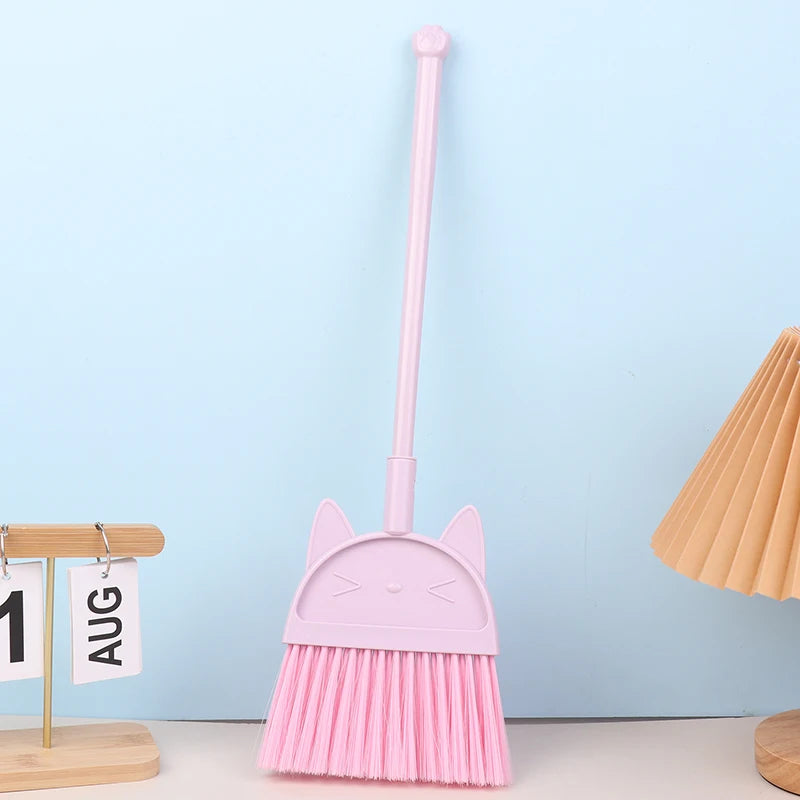 Cartoon-Style Toddler Broom Dustpan, Flexible Bristles Kids Playset, Pretend Play Indoor Outdoor Sweeping Kit