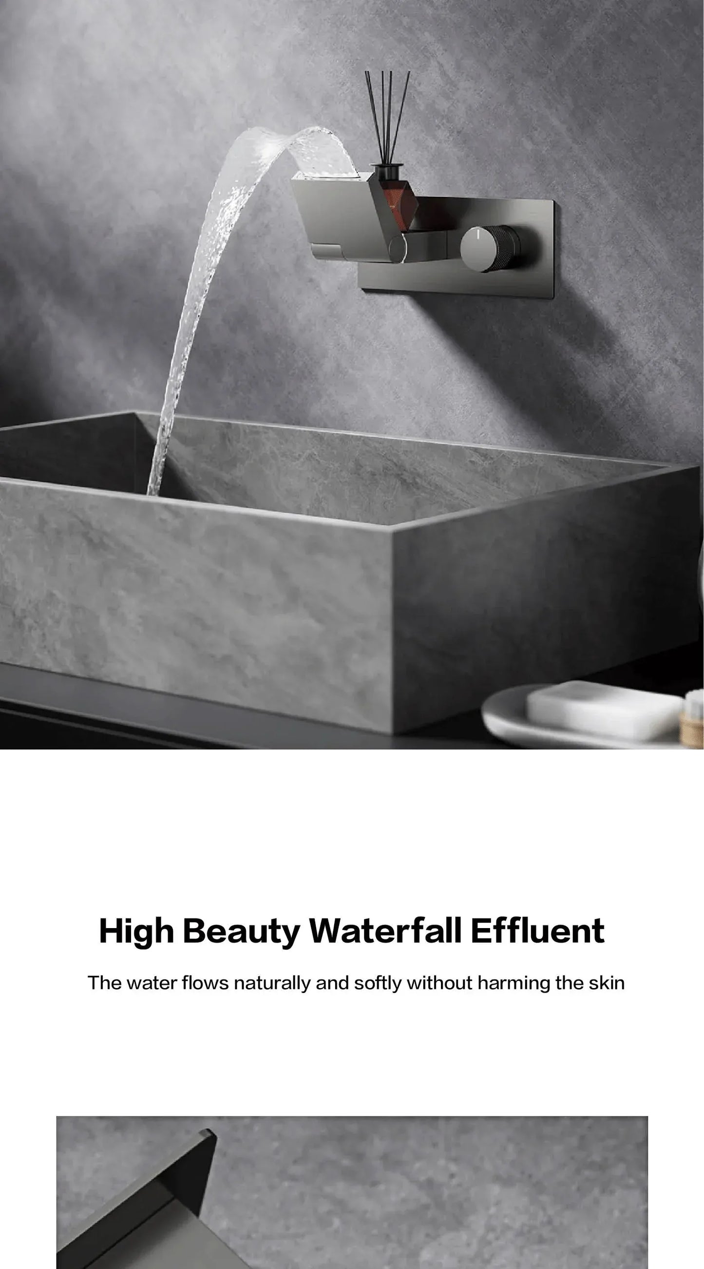 Luxury gun gray brass wall mounted bathroom faucet with LED digital display Single handle hot & cold water embedded bathroom Tap