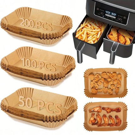 Papier sulfurisé jetable pour friteuse à air chaud, résistant à l'huile et à l'eau, format rond, carré et rectangle, pour la cuisine et les fêtes.