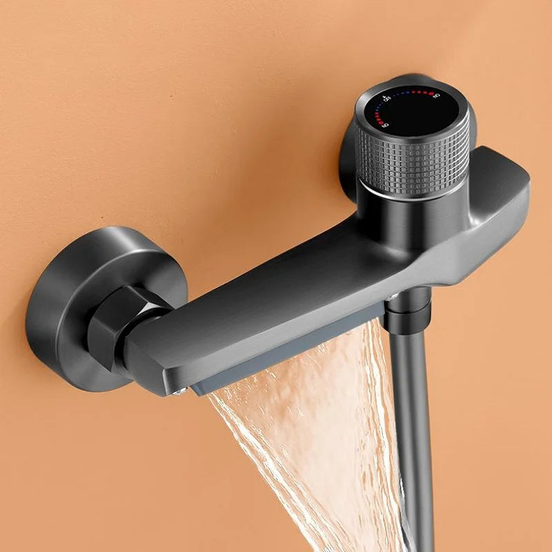 Waterfall Bathtub Faucet Set Handheld Shower Head Wall Mounted Brass Bathroom Tub Filler Waterfall Spout Hot and Cold Mixer Tap