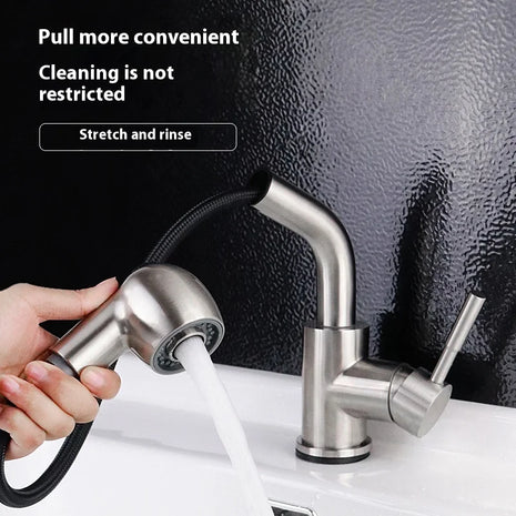 Modern Electric Faucet Brass Stainless Steel Pull-Out Wash Basin Hot Cold Water Basin Tap Touch Control for Household Bathroom