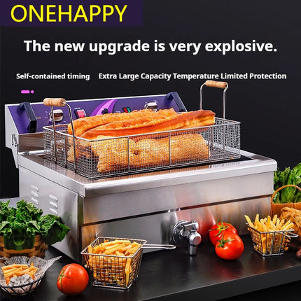 Commercial Electric Fryer - Single Cylinder Large Capacity Fryer for French Fries and Dough Sticks