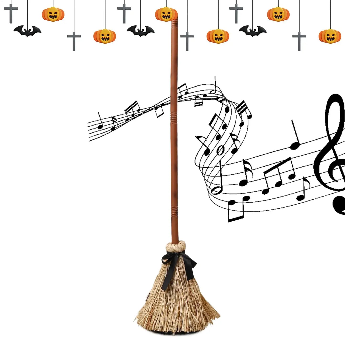 Witch Brooms Moving Broom 43.5 Inches Moving Decoration with Spooky Sounds for Indoor Outdoor Party Porch Halloween Haunted