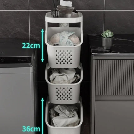 Laundry Storage Rack Basket Multilayer Dirty Clothes Storage Basket With Wheel Large Capacity Household Bathroom Shelf Organizer - E-menage
