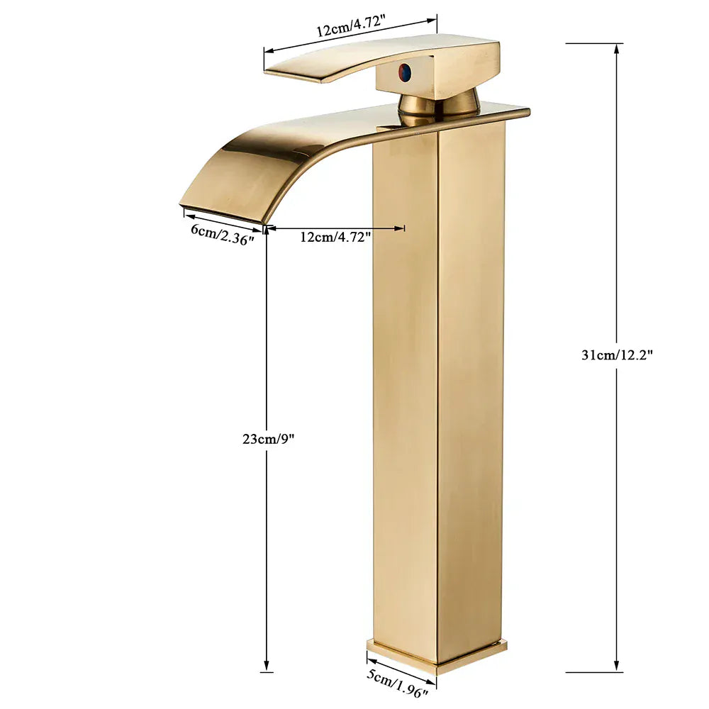 Brushed Golden Basin Faucets Elegant Waterfall Bathroom Sink Faucet Single Lever Hole Deck Mount Brass  Mixer Taps