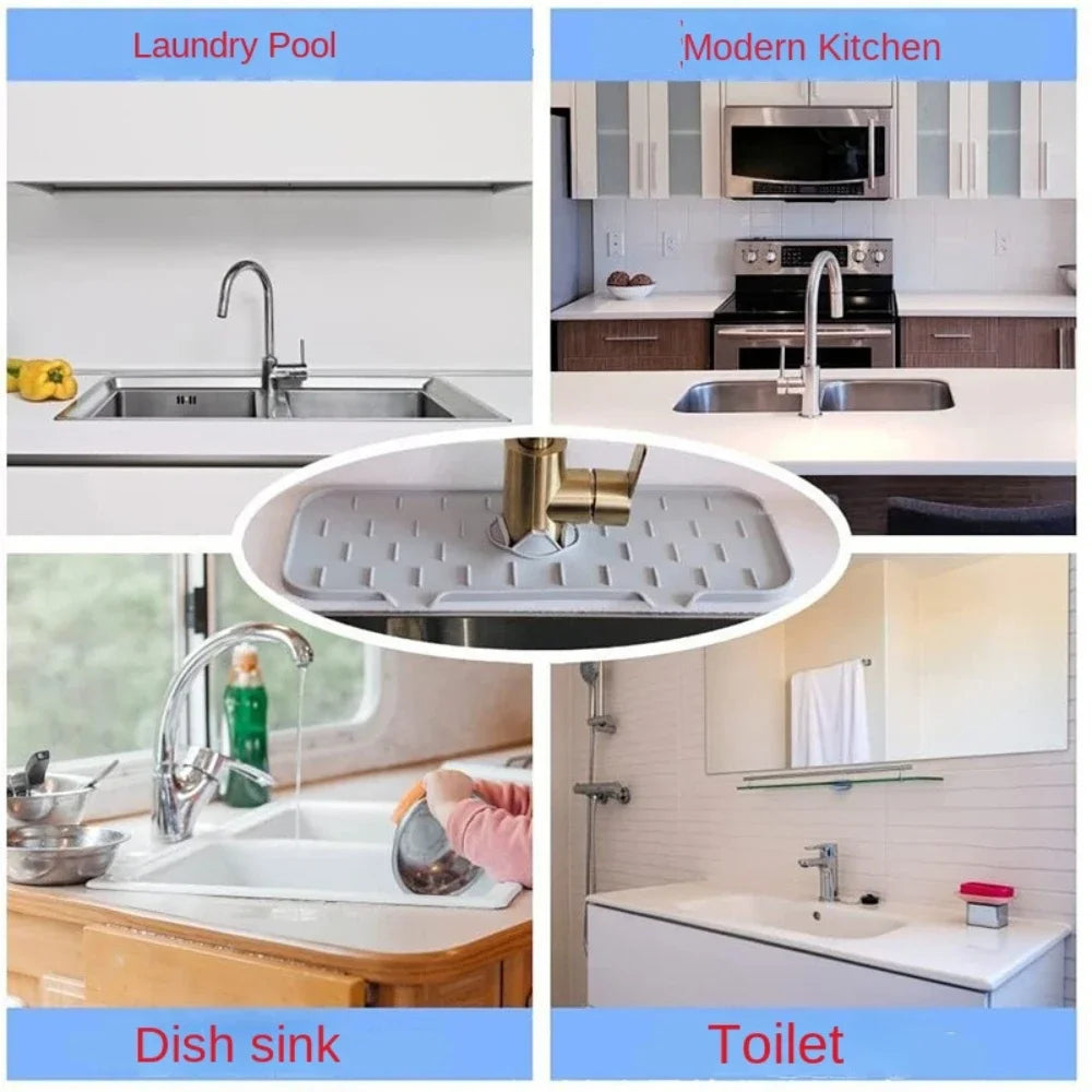Dish Drainer Sink Mat Kitchen Faucet Splash Guard Drain Rack Countertop Protector Foldable Silicone Bathroom Sinks Sponge Home