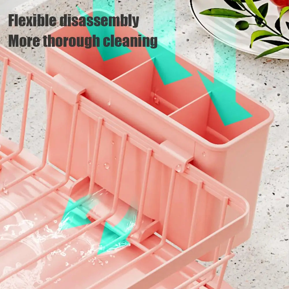 Pink Drain Rack Large Dish Drying Rack For Kitchen Counter With Drainboard, Rustproof Dish Drainer Space-Saving Dish Rack