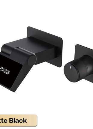 Luxury gun gray brass wall mounted bathroom faucet with LED digital display Single handle hot & cold water embedded bathroom Tap