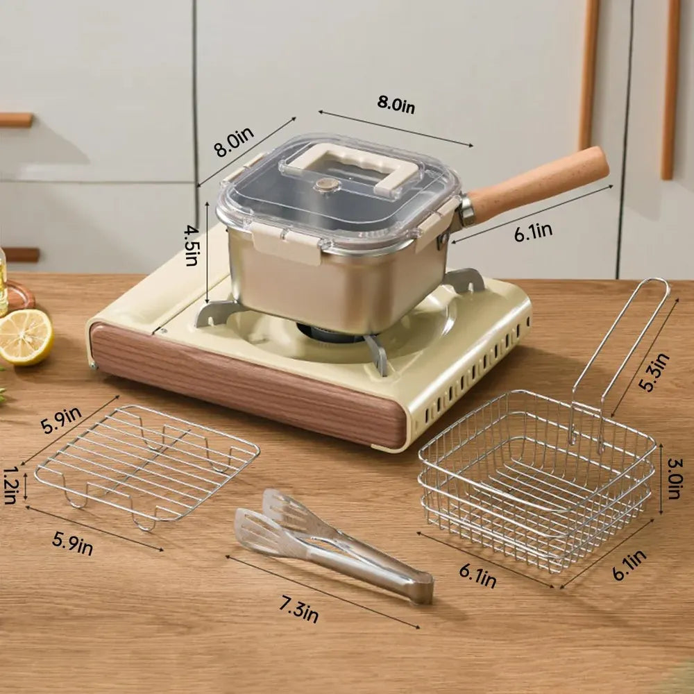 MultiFunction Frying Cooker Set Portable Stainless Steel Deep Fryer Pot with Basket Tongs Oil Drip Rack Household Frying Pan Set