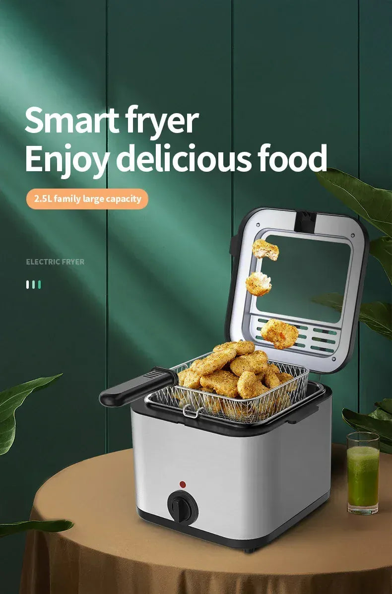 Home Electric French Fries Machine You Tiao Machine 2.5L Household Stainless Steel Fryer 220V/1000W Integrated Self-heating Elec