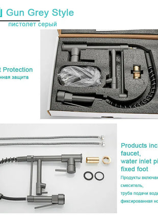 GEGVE Kitchen Faucets Removable taps Brush Brass faucet Water hydrant robinet for kitchen accessories Pull Out Spout Hot Cold