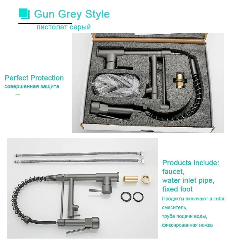 GEGVE Kitchen Faucets Removable taps Brush Brass faucet Water hydrant robinet for kitchen accessories Pull Out Spout Hot Cold