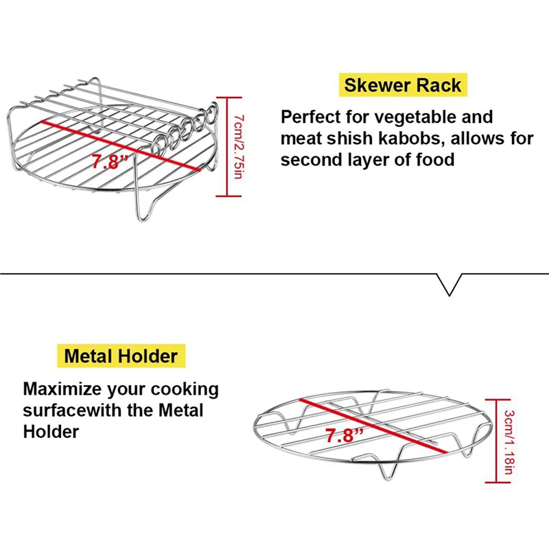A98G-4 Pcs Air Fryer Accessories Air Fryer Rack Set Multi-Purpose Double Layer Rack With Skewer For XL Power Airfryer