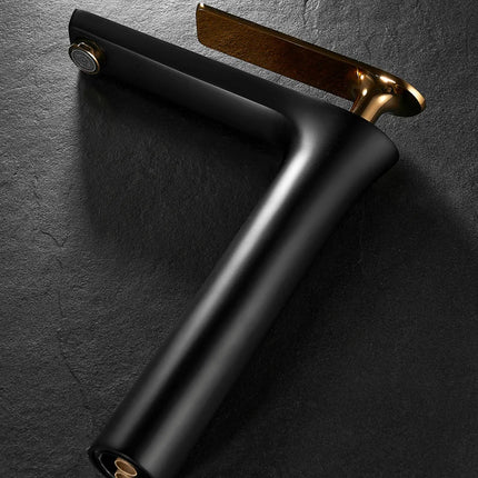 Robinet de lavabo tout cuivre noir et or, robinet d'évier avec eau chaude et froide, robinet de salle de bain surélevé blanc