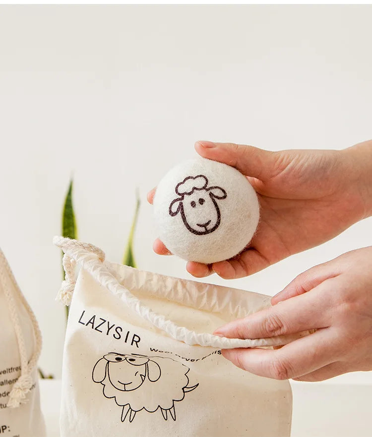 Boules de séchage en laine 7 cm, réutilisables, adoucissantes pour le linge - E-menage