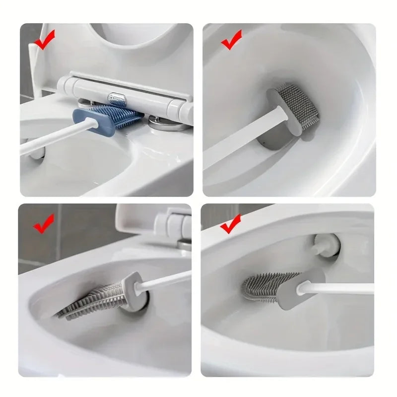 Full Bathroom Cleaning Set: Wall-mounted Silicone Toilet Brush and Ergonomic Long-handle Brush - Easy-to-clean Design