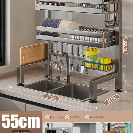 Égouttoir à vaisselle double couche pour évier de cuisine, étagère de rangement pour vaisselle, égouttoir multifonctionnel, accessoires de rangement pour plan de travail