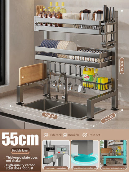 Kitchen Sink Dishwashing Double Layers Tablewares Storage Shelf Multi-functional Dish Drainer Countertop Organizer Accessories