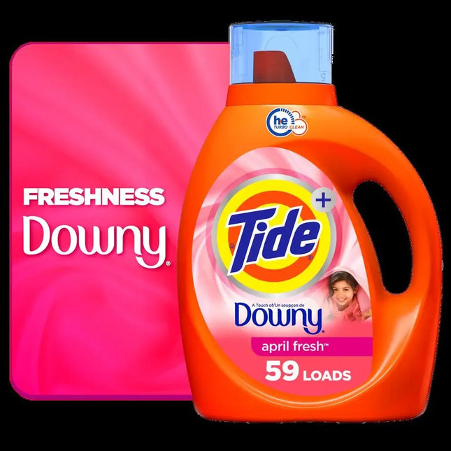 Powerful Tide Downy Liquid Laundry Detergent 84 fl oz 59 Loads Heavy-Duty Concentrated Cleanser April Fresh Scent Works Both HE
