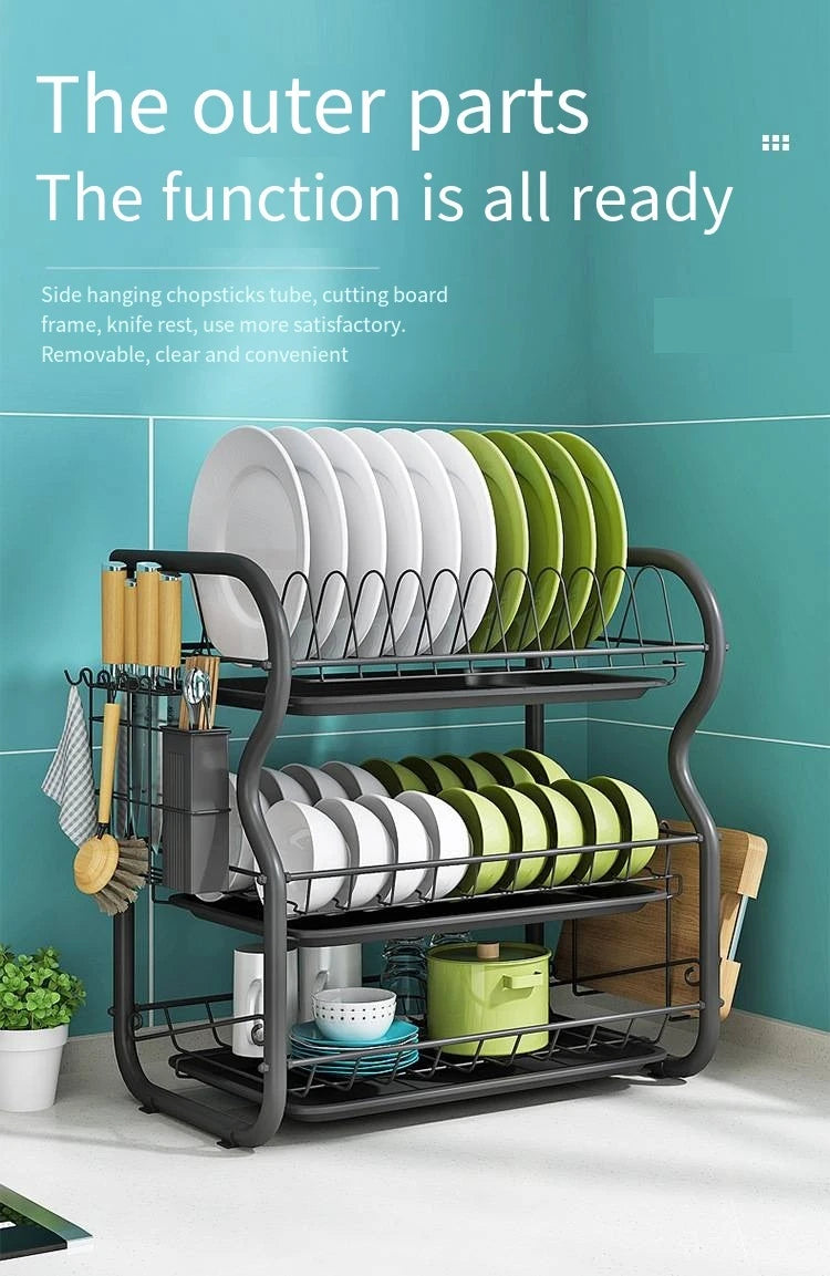 Cutlery Rack Stainless Steel Drying Rack Bowl Dish Draining Shelf  Kitchen Organizer 3 Tiers Dish Drainer Dryer Tray Holder